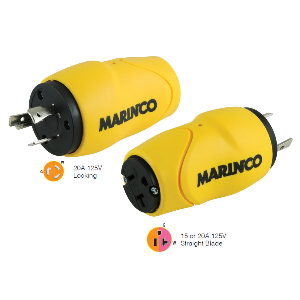 Marinco Straight Adapter 20Amp Locking Male Plug to 15Amp Straight Female Adapter [S20-15]