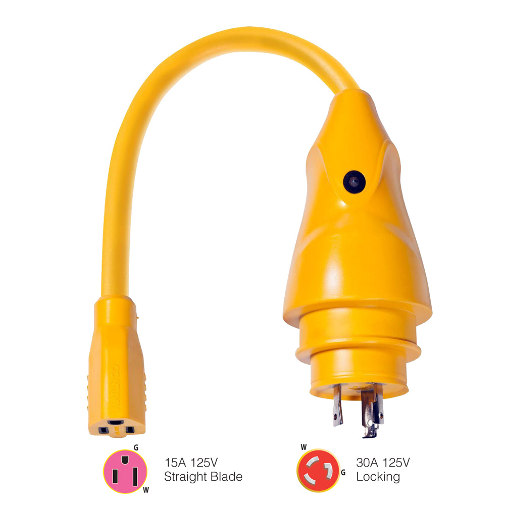Marinco P30-15 EEL 15A-125V Female to 30A-125V Male Pigtail Adapter - Yellow [P30-15]