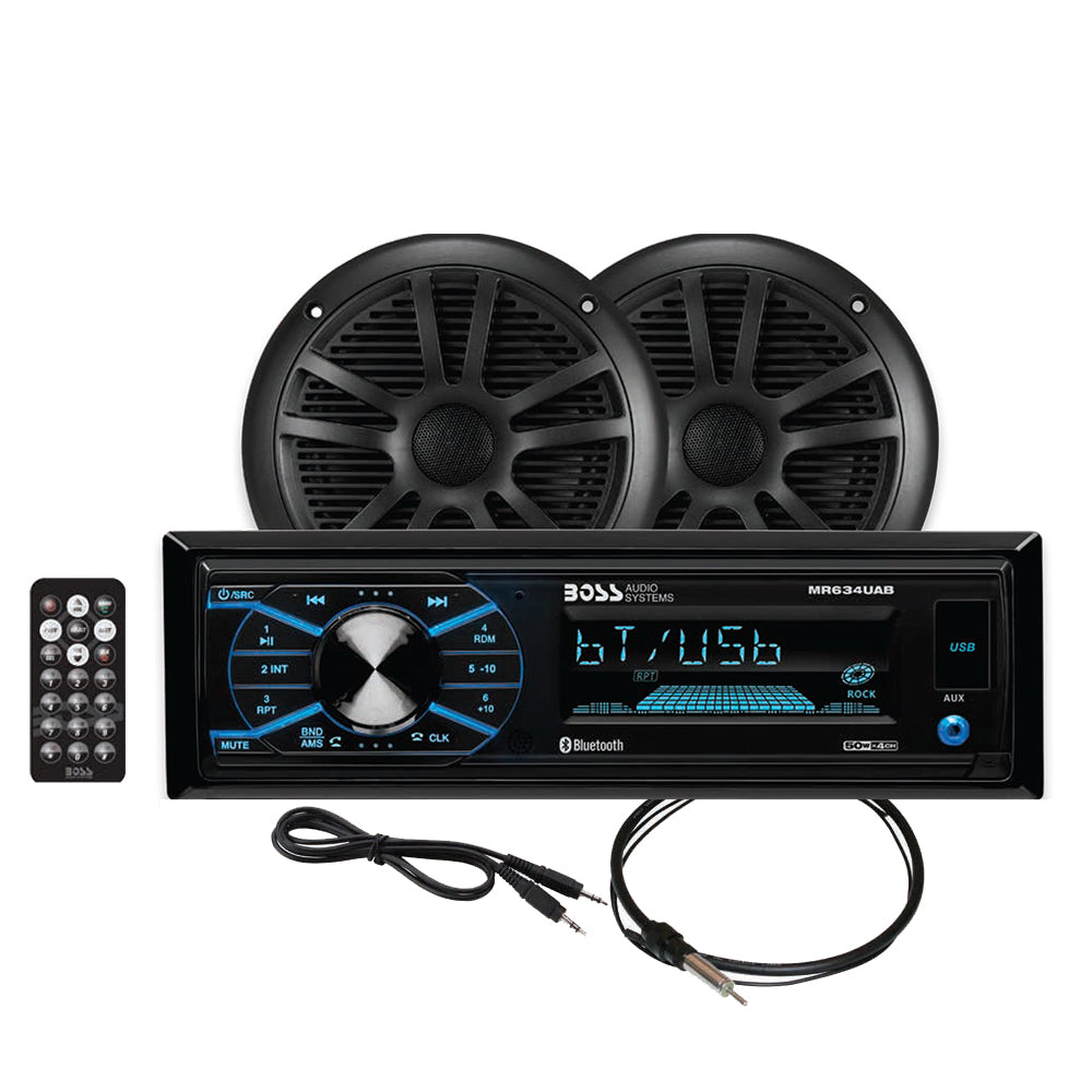 Boss Audio MCBK634B.6 Package w/MR634UAB, 2-MR6B Speakers  MRANT10 Antenna - Black [MCBK634B.6]