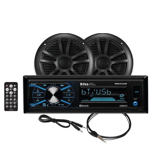 Boss Audio MCBK634B.6 Package w/MR634UAB, 2-MR6B Speakers  MRANT10 Antenna - Black [MCBK634B.6]