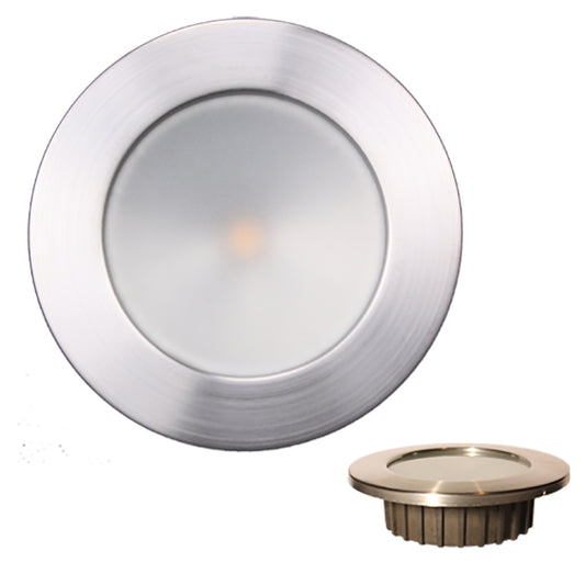 Lunasea ZERO EMI Recessed 3.5 LED Light - Warm White, Blue w/Brushed Stainless Steel Bezel - 12VDC [LLB-46WB-0A-BN]