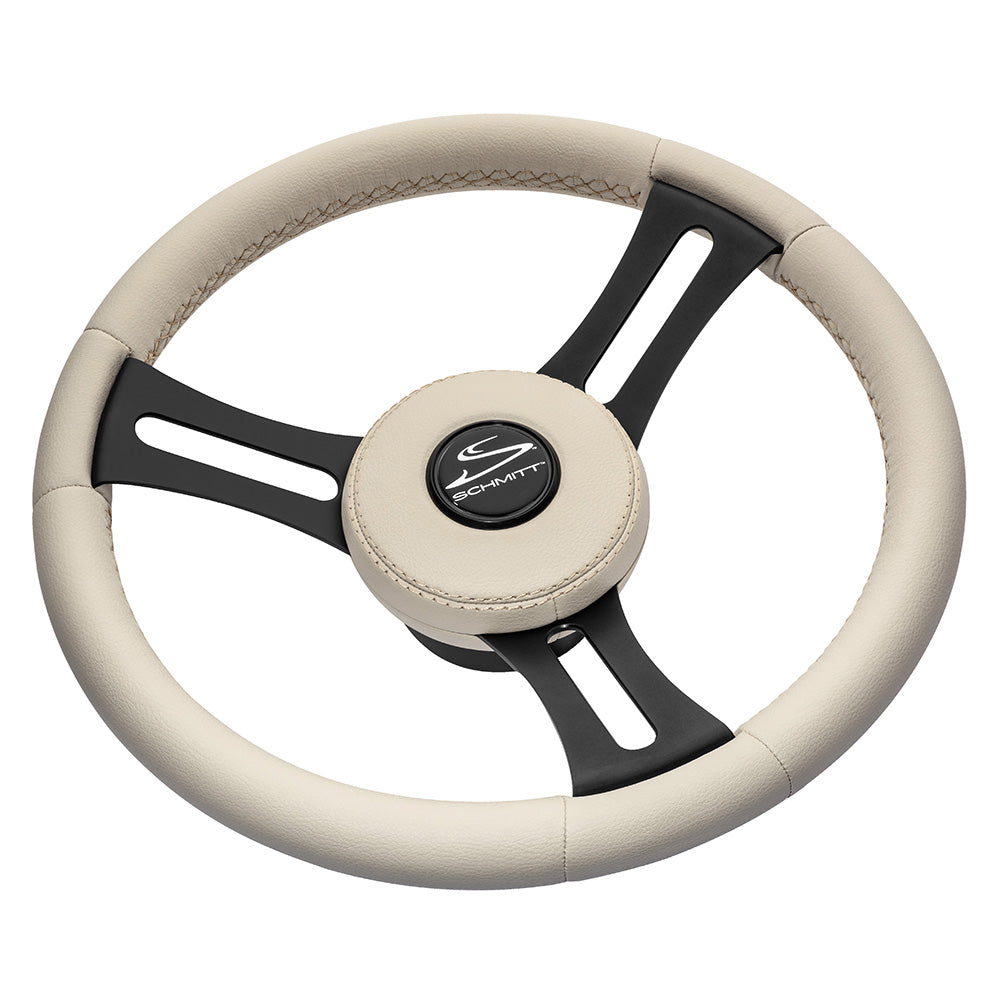 Schmitt  Ongaro Torcello Elite 14" Wheel - Beige Leather  Cap - White Stitching - Black SS Spokes - 3/4" Tapered Shaft [PU081B11]